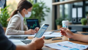 Équipe de PME travaillant avec des outils d'automatisation par IA agentique sur ordinateur