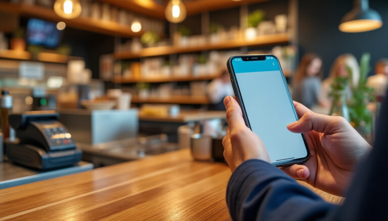 Plusieurs terminaux de paiement mobiles (SumUp, Zettle, Square) alignés sur un comptoir de caisse, symboles de l'encaissement par carte bancaire en 2026