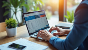 Auto-entrepreneur consultant son chiffre d'affaires sur ordinateur portable