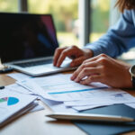 Dirigeant de PME consultant un tableau de bord de factures impayées sur ordinateur