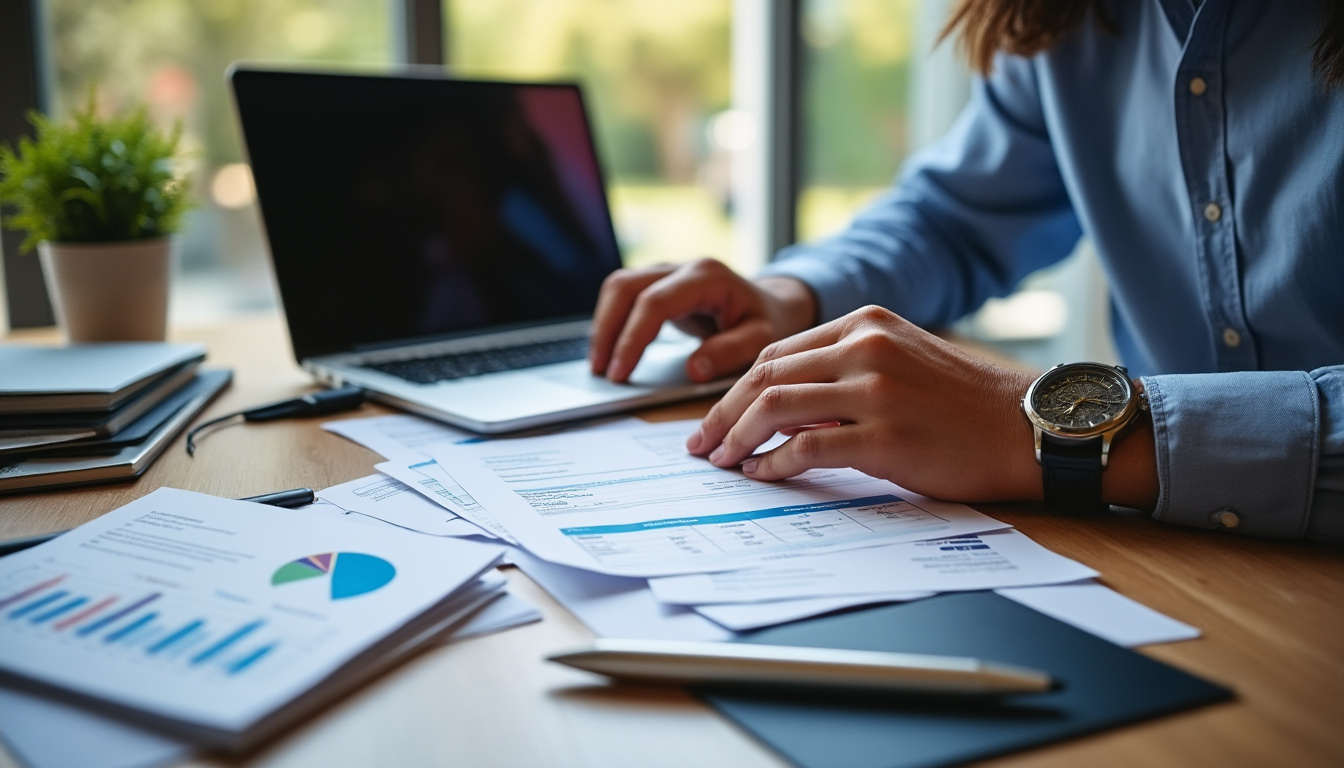 Dirigeant de PME consultant un tableau de bord de factures impayées sur ordinateur