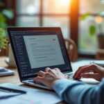 Consultant en portage salarial travaillant sur ordinateur dans un espace de coworking