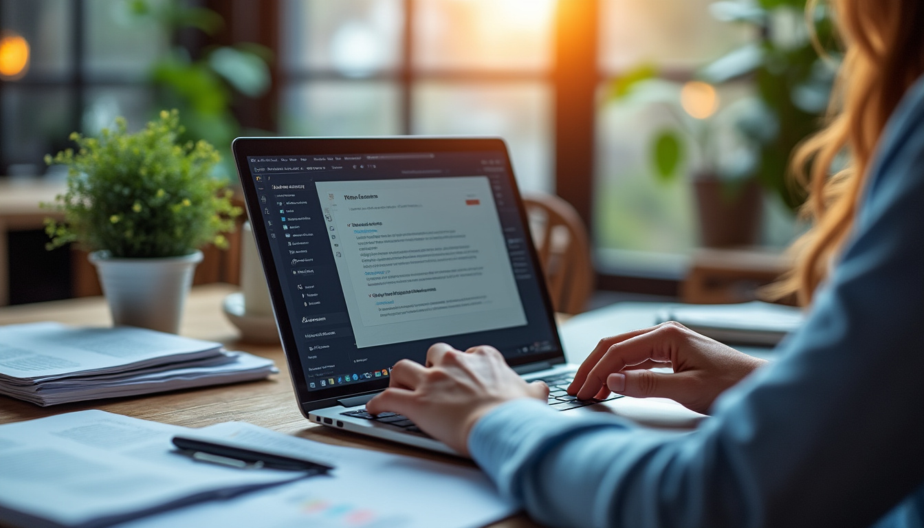 Consultant en portage salarial travaillant sur ordinateur dans un espace de coworking