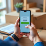 Livreur consultant une application de paiement sur smartphone