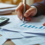 Famille faisant ses comptes et calculs d'impôts à table