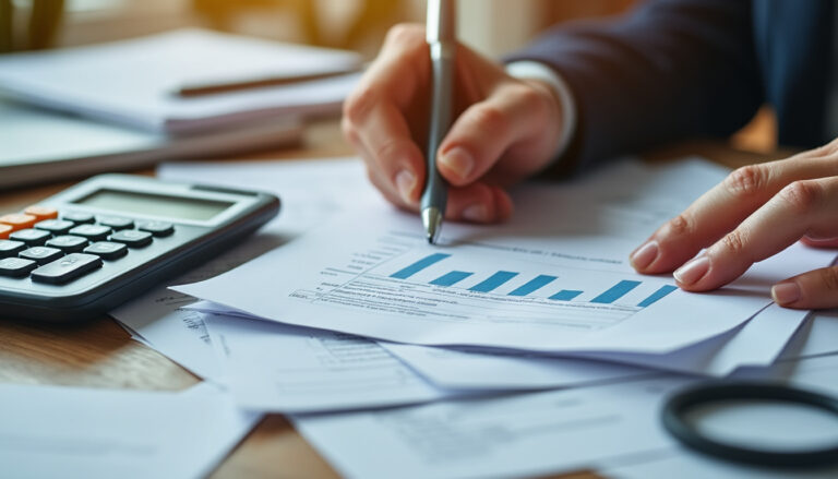 Famille faisant ses comptes et calculs d'impôts à table