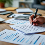 Bureau vide avec factures et documents administratifs d'une micro-entreprise à l'arrêt