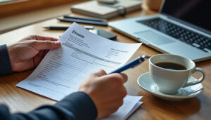 Gérant d'entreprise individuelle consultant une facture électronique sur son ordinateur portable