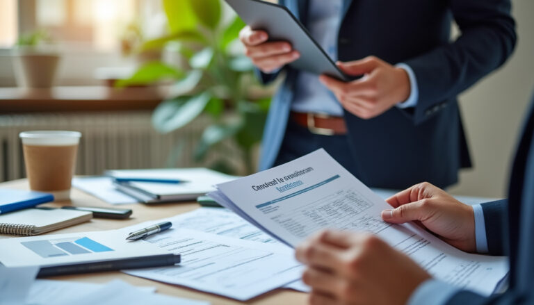 Dirigeant d'entreprise en discussion avec un conseiller bancaire pour un prêt professionnel