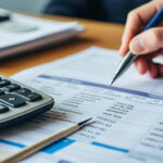 Pile de documents et calculatrice sur un bureau, symbole d'un redressement URSSAF