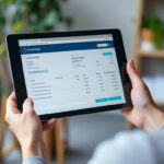 Dirigeant de PME consultant une facture électronique sur écran d'ordinateur