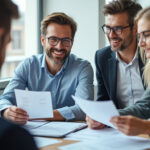Employeur et salarié discutant d'un document de contrat de travail au bureau