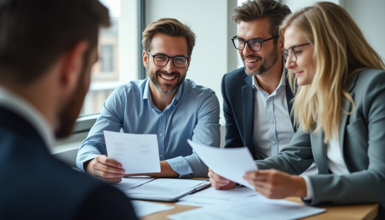 Employeur et salarié discutant d'un document de contrat de travail au bureau