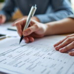 Dirigeant de TPE consultant ses factures sur un bureau encombré