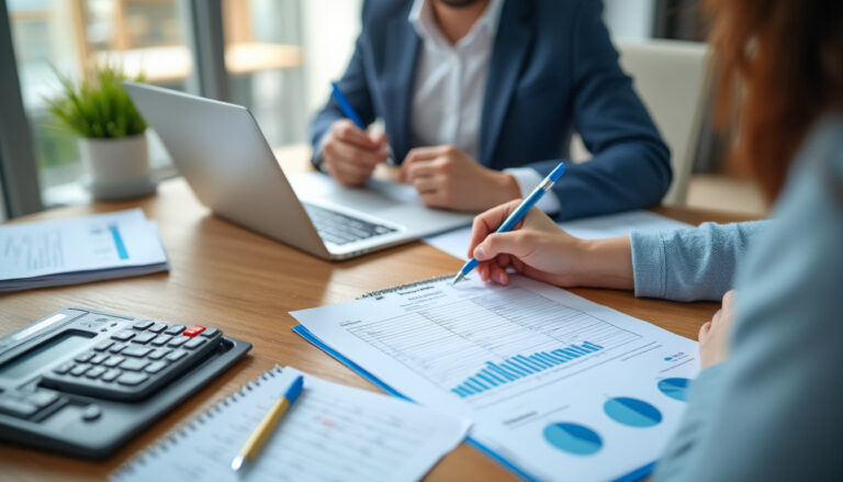 Documents de paie et calendrier sur un bureau d'entreprise