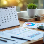 Calendrier d'entreprise avec documents administratifs sur un bureau