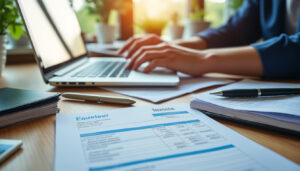 Dirigeant de TPE consultant une facture électronique sur ordinateur